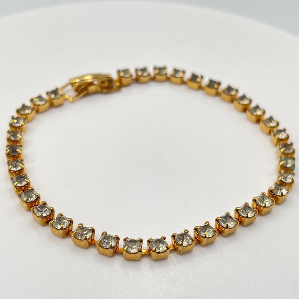 Vintage Y2K Gold Tone Clear Rhinestone Classic Line Tennis Bracelet Elegant